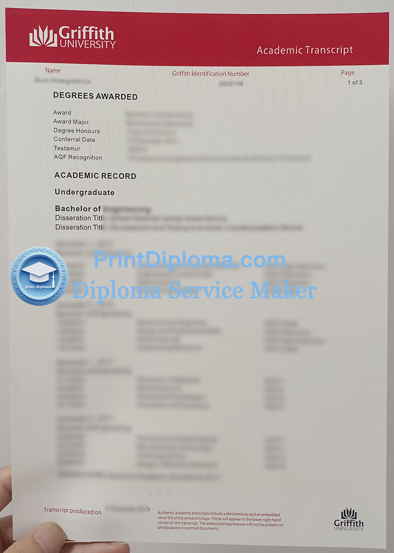 Griffith University transcript