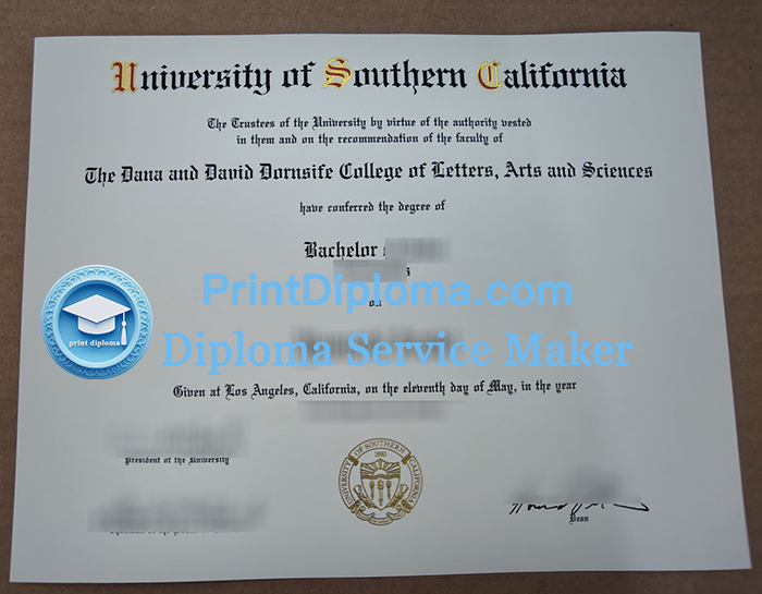 University of Southern California Diploma Sample with a Classic USC Look